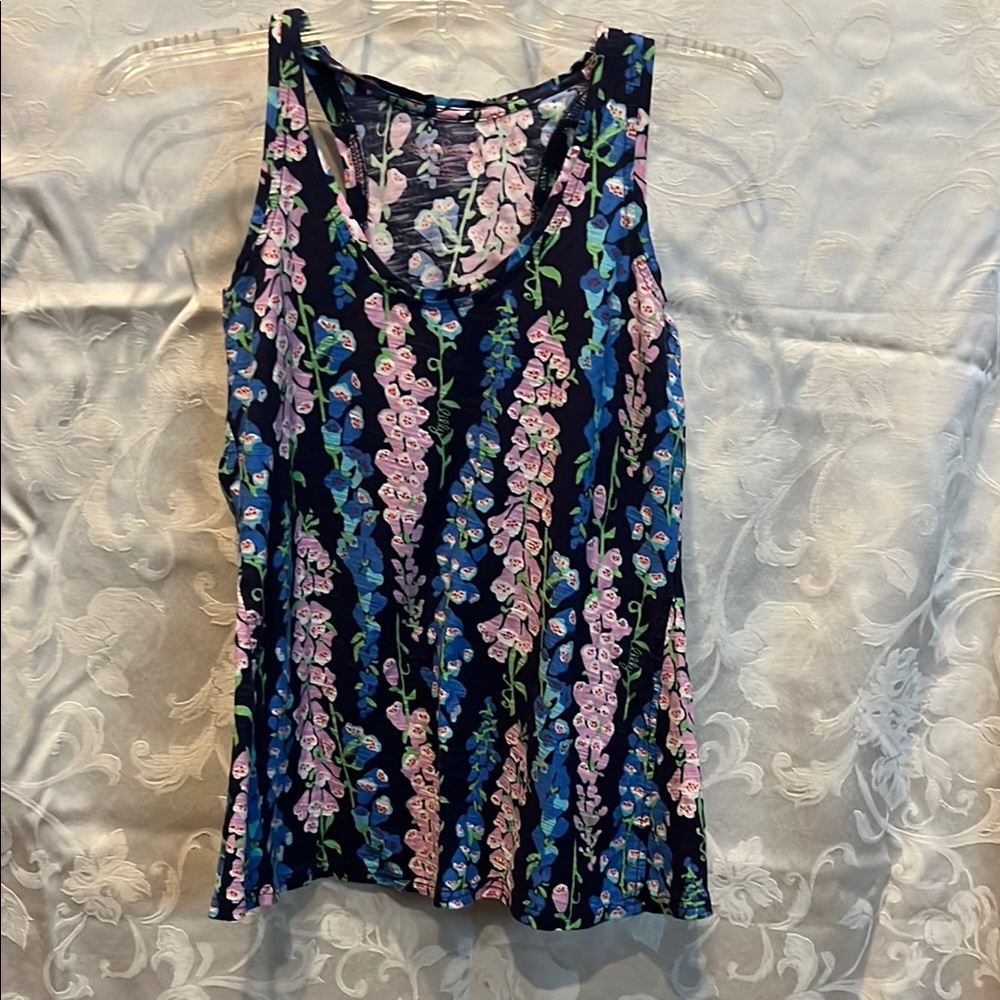 Lilly Pulitzer Pink and Black Tank Top with Floral Design